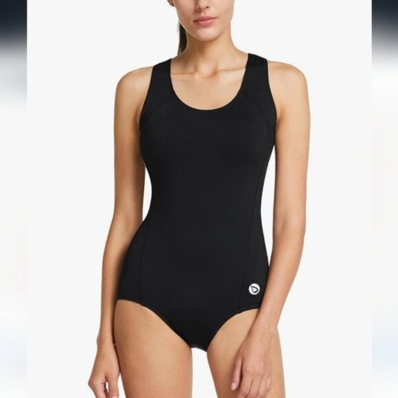BALEAF | Women's Black Tummy Control Racerback Full Coverage One Piece Swimsuit - Picture 1 of 9